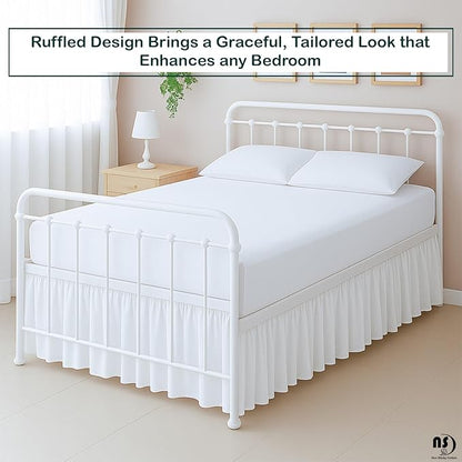 Ruffled Bed Skirt with Split Corners - White, Queen, 18 Inch Drop Bedskirt Expertise Tailored fit Wrinkle Free Dust Ruffled Bed Skirt (Available in All Bed Sizes and 10 Colors)