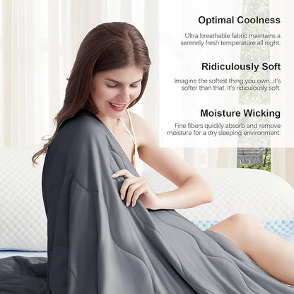 EASELAND Cooling Comforter Twin, Cold Touch Fabric Absorbs Body Heat, Double-Sided Cool Design Soft Fluffy Cooling Blanket for Night Sweats Hot Sleeper (Dark Gray, Twin(68"X90"))