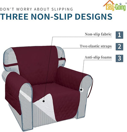 Easy-Going Sofa Slipcover Waterproof Sofa Cover Couch Cover for 4 Cushion Couch with Elastic Straps Washable Non-Slip Furniture Protector Cover for Pets, Dogs, Cat (XX-Large, Wine)