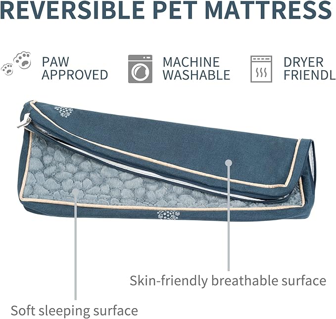 VANKEAN Waterproof Dog Crate Pad Bed Mat Reversible (Warm&Cool), Removable Washable Cover & Waterproof Inner Lining, Pet Crate Mattress for Cats and Dogs, Joint Relief Dog Bed for Crate, Navy-X-Large