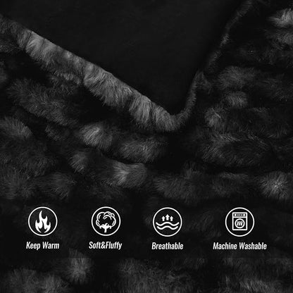 Ultra Soft Luxury Faux Fur Throw Blanket for Counch,Fuzzy Fluffy Plush Warm Cozy Elegant Wrinkled Blanket for Sofa Bedroom Living Room,（50"x60",Tie-dye Black）