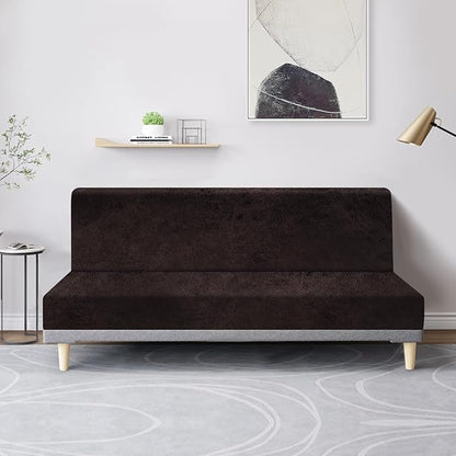molasofa Leather Like Stretch Futon Slipcover Armless Futon Bed Sofa Cover Furniture Protector with Elastic Bottom, Soft and Washable Futon Cover for Sofa Bed Stay in Place（Medium，Chocolate）
