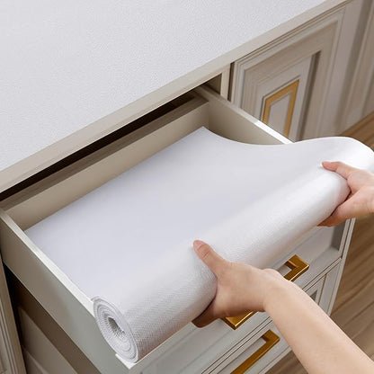 Shelf and Drawer Liner for Kitchen Cabinets Non-Adhesive, Strong Grip Non-Slip Thickened Cabinet Liners for Shelves, Waterproof Mats for Dresser Cupboard, White, 24 in x 20 Feet