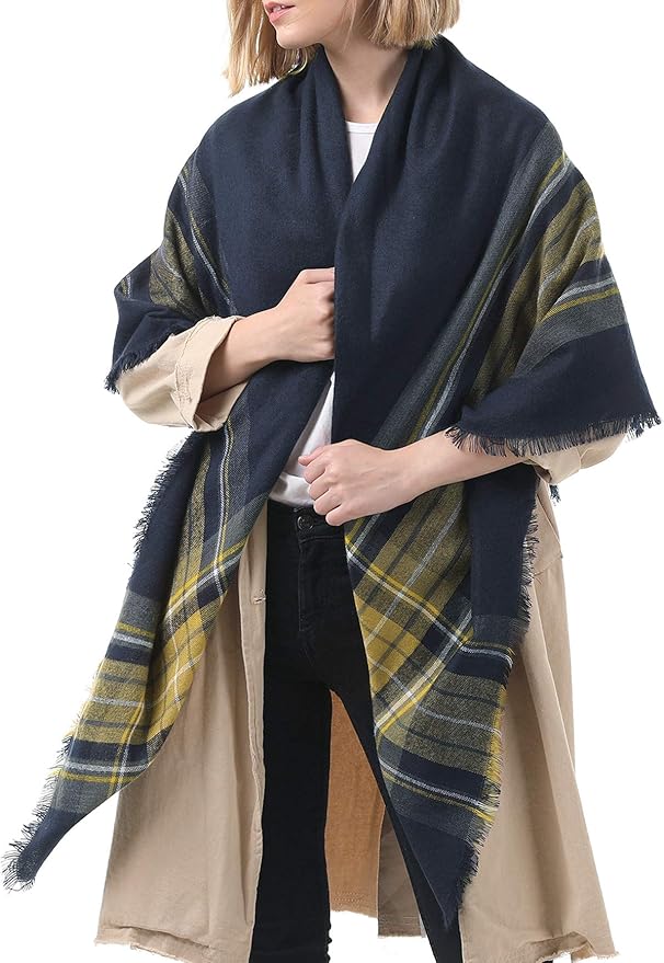 American Trends Women's Cozy Warm Winter Fall Blanket Scarf Stylish Soft Chunky Checked Giant Scarves Shawls