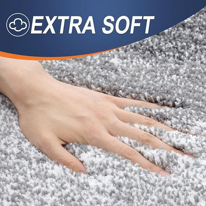 OLANLY Bathroom Rug Mat 47x20, Extra Soft and Absorbent Microfiber Bath Rugs, Non-Slip Plush Shaggy Bath Carpet Runner, Machine Wash Dry, Bath Mats for Bathroom Floor, Tub and Shower, Grey