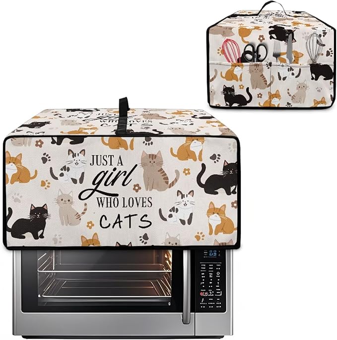 Waterproof Microwave Oven Grill Cover Protector Cartoon Cats Paw Print Foldable Microwave Oven Dust Cover with Storage Bags Just A Girl Print Case Protections for Toaster Oven, S