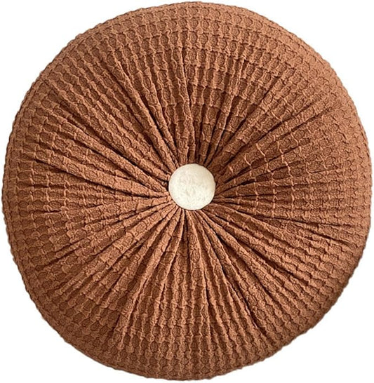 Round Throw Pillow, 15" Velvet Decorative Pleated Pumpkin Round Pillow Cushion Floor Pillows for Sofa Couch Bed Chair Living Room Floor Car Decorations, Brown