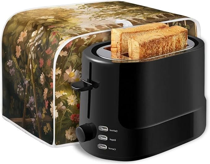 Chicken Rooster Flower Toaster Cover 2 Slice Wide Slot, Washable Kitchen Appliance Cover Dust Resistant Protector for Home, Toaster Protector Kitchen Accessories
