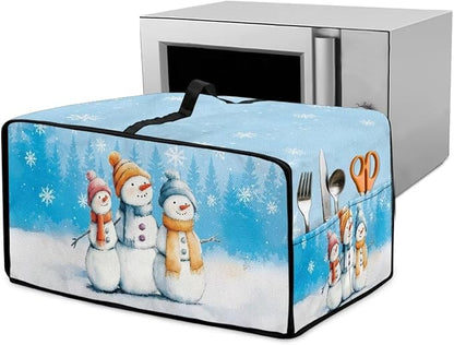 Christmas Air Fryer Toaster Oven Dust Cover Protective Convection Oven Cover with Side Pockets, Decorative Small Kitchen Appliances Protector for Holiday Decor, L, Snowman Snowflake Blue