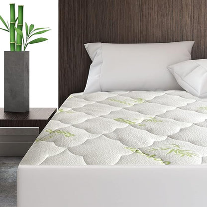 Queen Size Mattress Pad Air Topper Cover, Viscose Made from Bamboo, Soft Breathable Noiseless Camping Stretches up to 18"