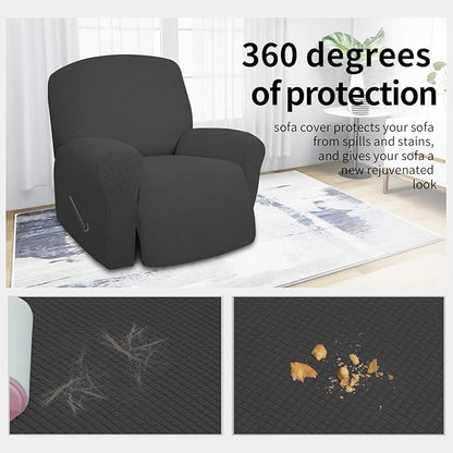 Easy-Going 4 Pieces Oversized Recliner Stretch Sofa Slipcover Sofa Cover Furniture Protector Couch Soft with Elastic Bottom Polyester Spandex Jacquard Fabric Small Checks Dark Gray,X-Large