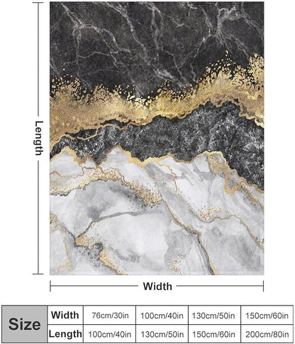 Modern Marble Blanket, Abstract Luxury Baroque Golden Black White Stone Veins Pattern Soft Warm Cozy Plush Flannel Covers for Livingroom Bedroom Couch Chair Camping Travel Home Decor Tapestry 30x40in