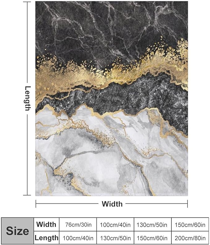 Modern Marble Blanket, Abstract Luxury Baroque Golden Black White Stone Veins Pattern Soft Warm Cozy Plush Flannel Covers for Livingroom Bedroom Couch Chair Camping Travel Home Decor Tapestry 60x80in