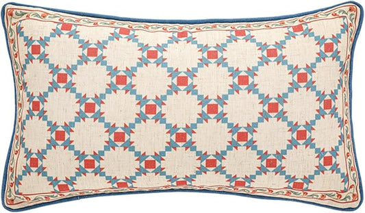 patdrea Designer Throw Pillow Covers,Lumbar Bright Vintage Red Linen with Checkerboard Pattern Pillow Cover,Decorative Rectangle Pillowcases Cushion for Bed Living Room Outdoor,12"x20"