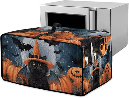 Bat Cat Pumpkin Moon Print Toaster Oven Cover Dust-Proof Microwave Oven Grill Cover Protector with Top Handle Reusable Reusable Kitchen Accessories for Halloween Decor, L