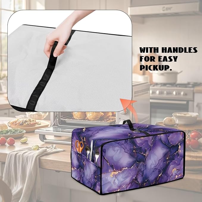Convection Oven Dust Cover with Pockets, Easy to Clean, Electric Appliance Protector Smart Microwave Oven Cover for Countertop, S, 14.5 x 18.5 x 9 Inches, Violet Gold Marble