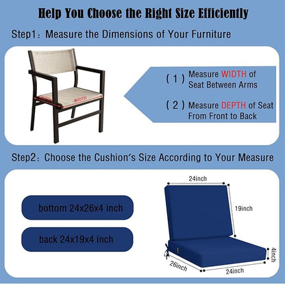 idee-home Outdoor Cushions for Patio Furniture, Outdoor Seat Cushion, Waterproof Couch Hampton Bay Deep Seat Replacement Chair Cushions for Garden Lawn Backyard Deck, 24 x 26 Navy Bue