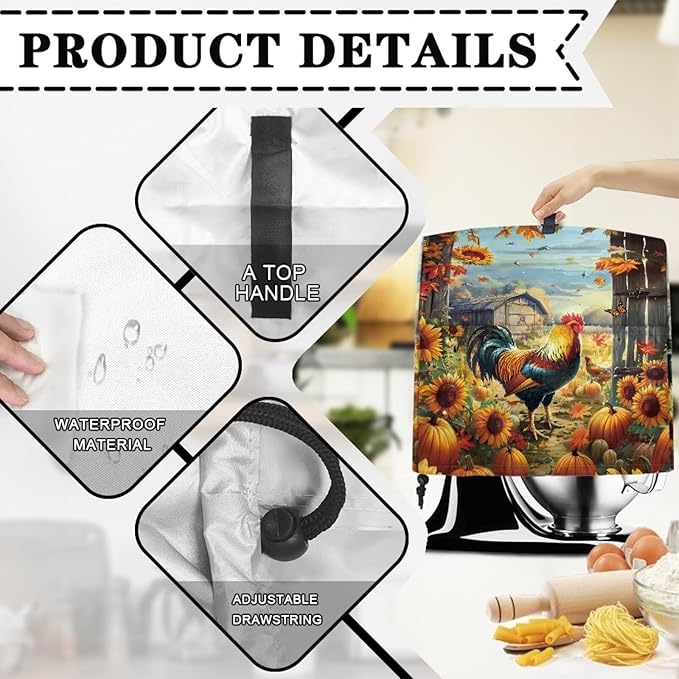 Stand Mixer Cover Rooster Sunflower Stand Mixer Dust Cover Kitchen Counter Food Processor Covers Dust Protection Stand Coffee Maker Home Kitchen Appliance Decor