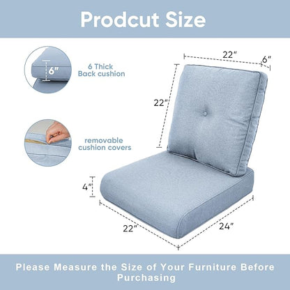 Patio Chair Cushions 5 Packs - Outside 22x24 High Back Water-Resistant Cushion with Zipper Cover for Outdoor Glider Rocking Chairs Loveseat 3-seat Couch Sofa – Baby Blue/Buckle