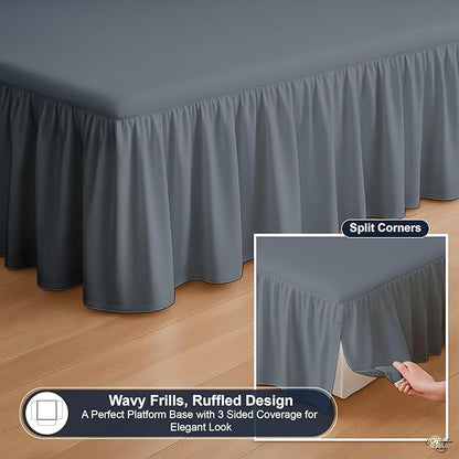 Cottington Lane Ruffled Bed Skirt Full Size with Split Corner, Brushed Microfiber Hotel Quality Dark Grey Dust Ruffle, 14 Inch Drop Gathered Bedskirt, Soft and Stylish, Shrinkage and Fade Resistant