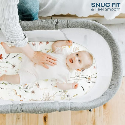 GRSSDER Ultra Soft Bassinet Sheets 2 Pack, Stretchy Breathable Knit Bassinet Mattress Sheets for Baby, Universal Fitted Baby Cradle Moses Basket Oval Rectangle Mattresses Safe and Snug, Stylish Print