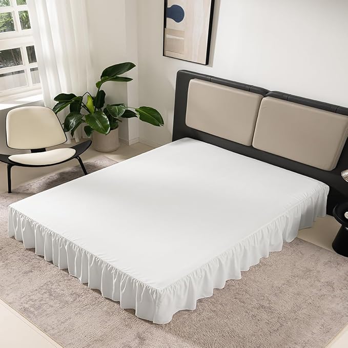 TSUTOMI Bed Skirt Queen Size Ruffled Bed Skirt with Split Corners, Queen Bed Skirt 12 Inch Drop, Queen Size Bed Skirt Ivory for Ruffled Bed Skirt with Split Corners, Bed Skirt Queen Size