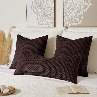 Kevin Textile 14x36 Inch Long Lumbar 1 Pack Boho Decorative Throw Pillow Cover Soft Striped Corduroy Rectangle Cushion Case Farmhouse Accent for Living Room Couch Sofa Bed, Coffee