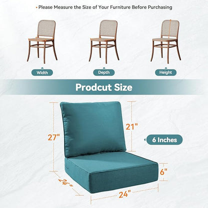 Luxury 6" Outdoor Cushions for Patio Furniture, 24x24x6" Thick Seat Cushion Set of 7, Fade Resistant Couch Chair Replacement Cushions High Density Deep Wicker Chair Cushion w/ Removable Cover, Green