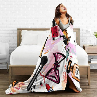 HGOD DESIGNS Women Cosmetics Perfume Lipstick Series Fleece Bed Blanket Throw Blanket Lightweight Cozy Plush Blanket for Bedroom Living Rooms Sofa Couch 50"x60"