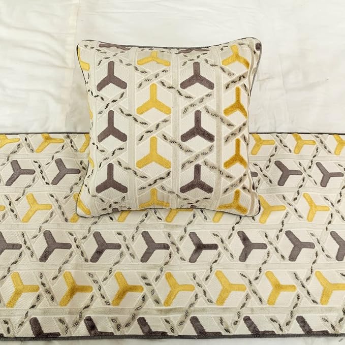 The HomeCentric King/Queen/Twin Grey & Yellow Designer CA King 86"x18" Bed Runner with Pillow Cover, Beaded Bed Scarf on Velvet Fabric - Tripod