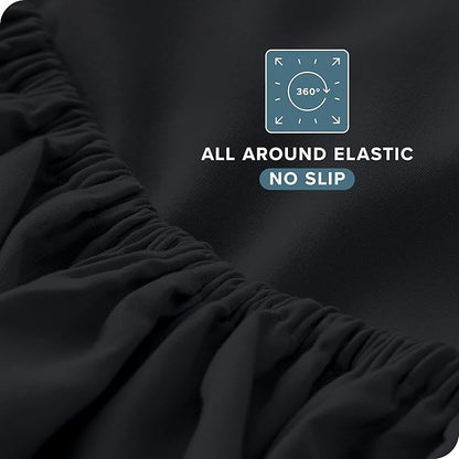 Bare Home Split Head Flex King Sheet Set - 1800 Ultra-Soft Microfiber Bed Sheets - Double Brushed - Deep Pockets - Easy Fit - 4 Piece Set - FlexTop King Bedding Sheets (Split Head Flex King, Black)