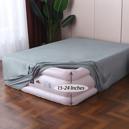 Full Fitted Sheet for Air Mattress,with 24 Inch Extra Deep Pockets,Ultra Soft Durable Breathable Bed Sheets Cover for Inflatable Air Bed,with Pump Opening,Inflate at Any Time-Gray