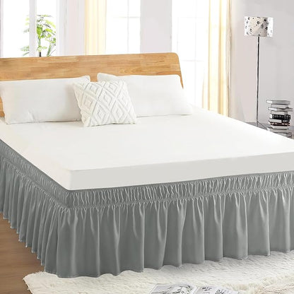 Twin Bed Skirt, Elastic Wrap Around Bed Skirt Twin Size, Bed Skirts for Adjustable Bed, Easy Fit with 14" Drop Length Tailored Drop Dust Ruffle (Drey)