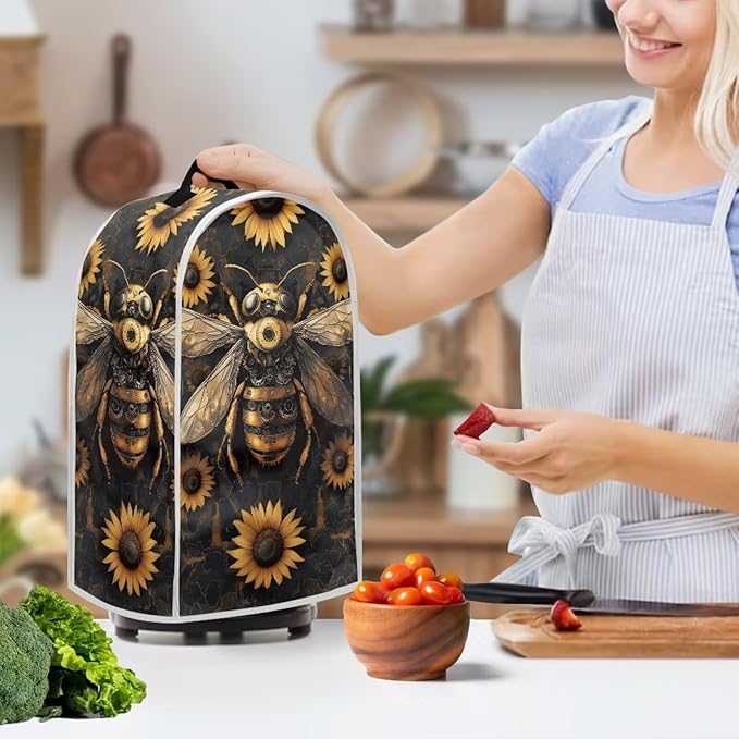 Talayituse Bee Sunflower Print Blender Dust Cover, Fingerprint Protection Cover for Stand Mixer or Coffee Machine, Home Kitchen Appliance Covers for Stain Dust Resistant Supplies