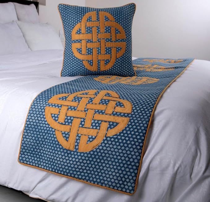 The HomeCentric Blue Bed Runner Without Pillow Cover, Queen Size 74"x18" Decorative Bed Runner, Blue Cotton Bed Scarf in Quilted, Beehive Denim with Applique - Denim Love