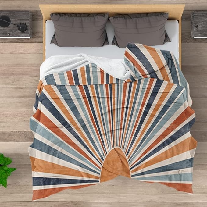 Boho Colorful Sunrise Throws Blankets Abstract Mid Century Modern Throw Blanket Minimalist Sun Boho Leaves Aesthetic Soft Warm Bed Bedding Women Blankets for Couch Bedroom Office 50"x60"