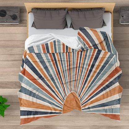 Boho Colorful Sunrise Throws Blankets Abstract Mid Century Modern Throw Blanket Minimalist Sun Boho Leaves Aesthetic Soft Warm Bed Bedding Women Blankets for Bedroom Sofa Office 40"x50"