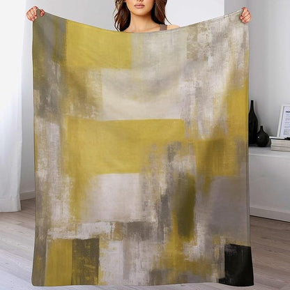 Abstract Gradient Blanket, Modern Fashion Art Yellow Grey Painting Strokes Pattern Soft Warm Cozy Plush Flannel Covers for Livingroom Bedroom Couch Chair Camping Travel Home Decor Tapestry 30x40in