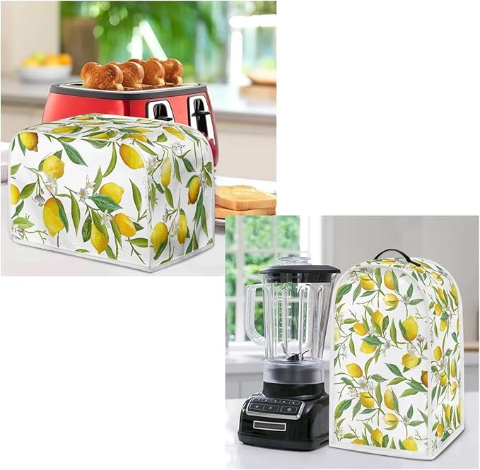 Fruit Theme Lemon Printed Appliance Covers Set Washable Kitchen Blender Dust Cover Bread Maker Toaster Cover 4 Slice Kitchen Accessories Size L