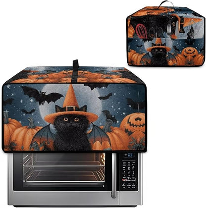 Bat Cat Pumpkin Moon Print Toaster Oven Cover Dust-Proof Microwave Oven Grill Cover Protector with Top Handle Reusable Reusable Kitchen Accessories for Halloween Decor, L