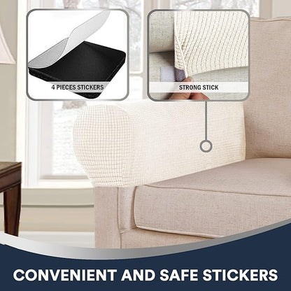 Stretch Sofa Armrest Covers Spandex Jacquard Arm Covers for Chairs and Sofas Anti-Slip Couch Armrest Covers with Sticker Furniture Armrest Protector for Sofa Couch Chair Recliner, Set of 2, Beige