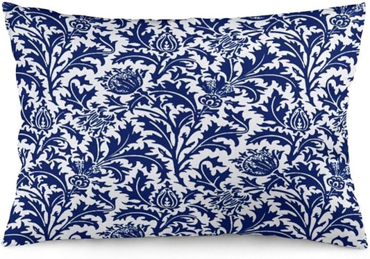 Thistle Damask Navy Blue and White William Morris Throw Pillow Covers 12x20 Inch Aesthetic Pillow Velvet Decorative Pillowcase Home Decor Living Room Cushion Case for Bed Sofa Couch