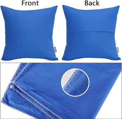 Thmyo 4-Pack 100% Cotton Comfortable Solid Decorative Throw Pillow Case Square Cushion Cover Pillowcase Sublimation Blank Pillow Covers DIY Throw Pillowcase for Sofa Bedroom(18x18 inch/ 45x45cm,Blue)