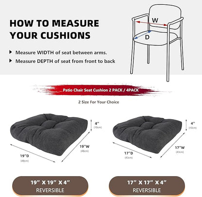RACE LEAF 4 Pack Patio Chair Cushions 19x19 Inch, Waterproof Memory Foam Cushions with Tufted Cover and Non-Slip Base for Patio Furniture (Gray)