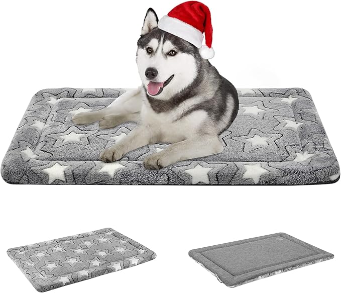 EMPSIGN Dog Crate Pad - Reversible Kennel Mat (Cool & Warm), Machine Washable, Cozy Star Pattern Sleeping Pad for Small Medium Large Dogs, All-Season Pet Bed, Suitable for 36"x24" Dog Crate, Grey