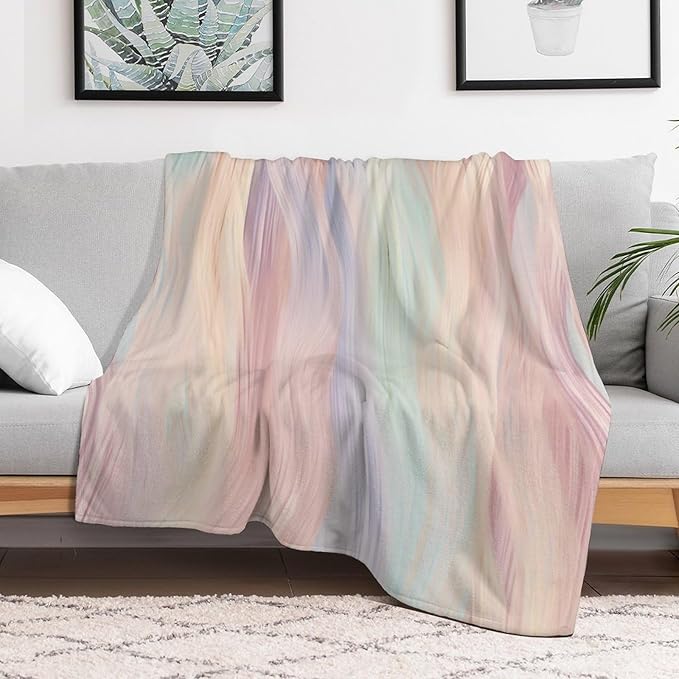Fashion Gradient Blanket, Modern Abstract Art Colorful Pink Painting Strokes Pattern Soft Warm Cozy Plush Flannel Covers for Livingroom Bedroom Couch Chair Camping Travel Home Decor Tapestry 50x60in