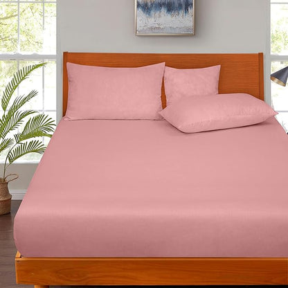 ROYALE LINENS 300 Thread Count 100% Long Staple Combed Cotton Fitted Sheet Full - Super Soft Deep Pocket Bottom Sheet - Fitted Sheets Only - Elastic Sheets (Full, Pink)