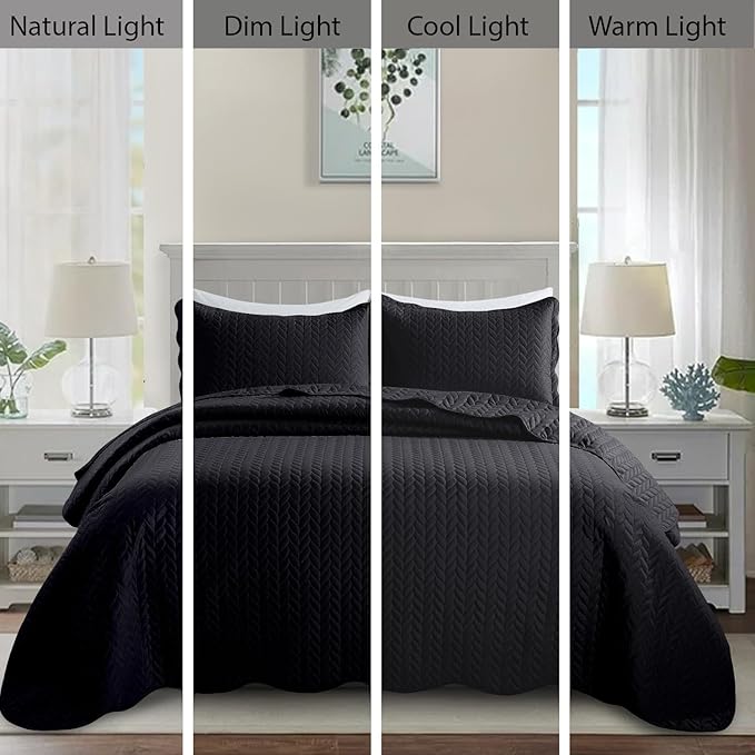 IR Imperial Rooms Twin Quilt Bedding Set Size (68” x 86”) + 1 Pillow Shams (20” x 26” + 2”) - 2 Pcs All Season Lightweight Reversible Microfiber Coverlet Embossed Quilt Bedspread (Black)