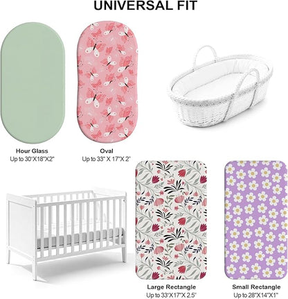 Baby Bassinet Sheets for Baby Boy Girls,4-Pack Fitted Bassinet Sheets Set Compatible with Halo Bassinest Swivel Sleeper,Baby Delight,Angelbliss,32"X16" (Plant World)