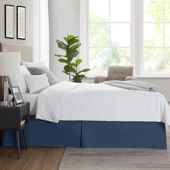 Nestl Navy Blue Bed Skirt Cal King Size - Cal King Bed Skirt 14 Inch Drop - Brushed Microfiber Bed Skirts - Hotel Quality Pleated Bed Skirt - Shrinkage & Fade Resistant